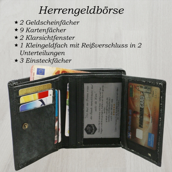 flevado Geldbörse Unisex Damen Herren Echt Leder RFID Schutz Schwarz